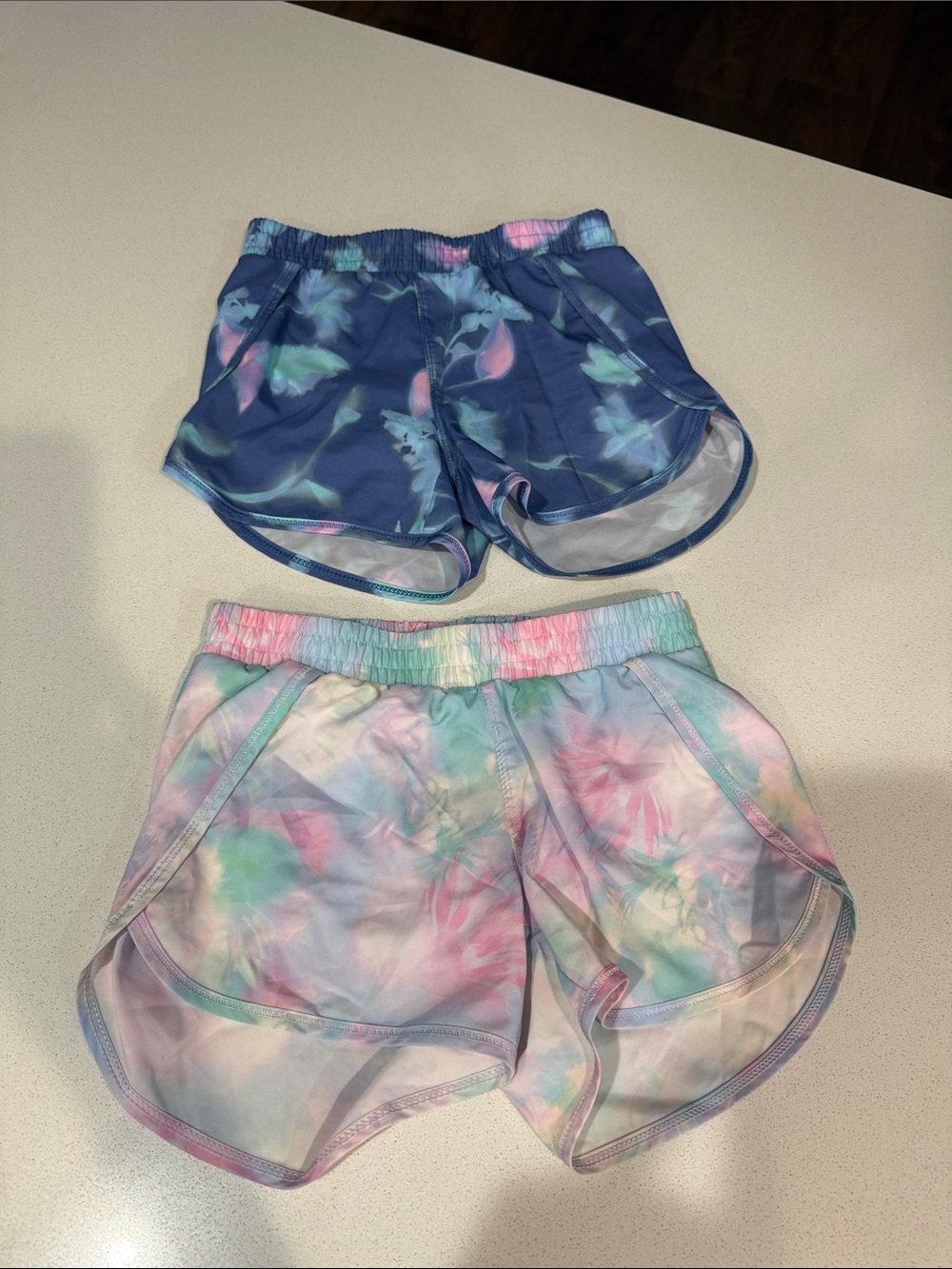 all in motion Girls' 2-Pack Athletic Shorts in Navy Floral and Pastel Tie-Dye